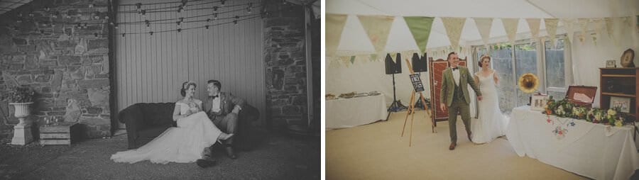 The bride and groom enter the marquee at Penmaen house