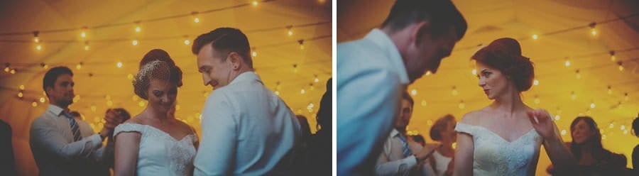 The bride and groom dancing