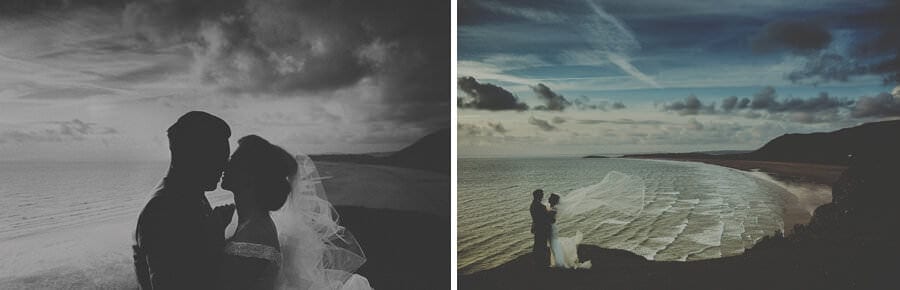 The bride and groom at Rhosilli beach