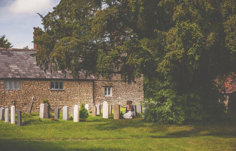 The bride at her fathers grave in Batcombe church