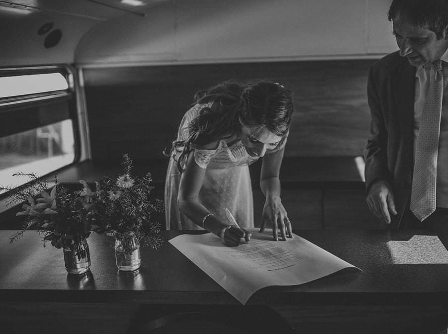 The bride signs her wedding documents