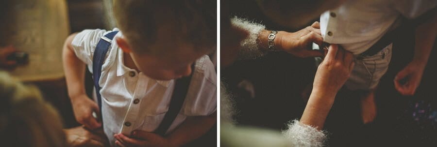 The bride and grooms children put on their clothes