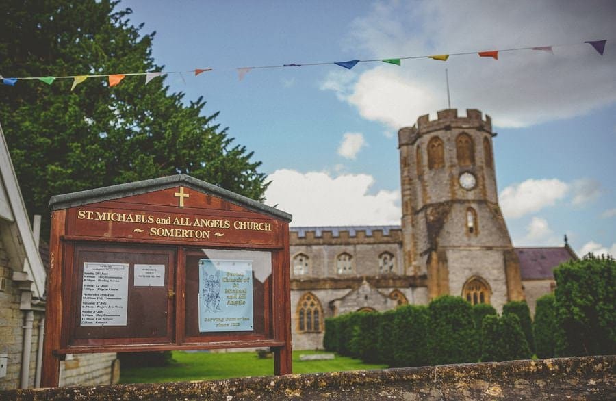 The sign at St Michaels and all angels church somerton