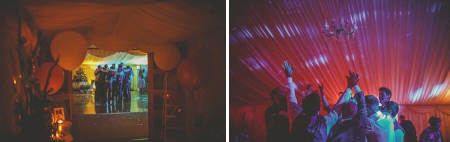 The groom and his ushers on the dance floor in the marquee