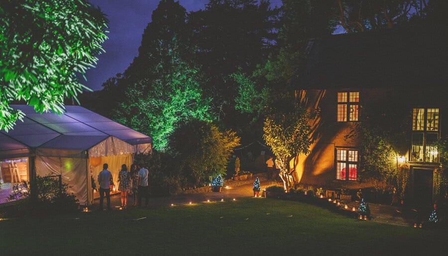 The garden lights and the marquee