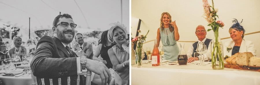 A bridesmaid delivers her speech to the wedding party in the marquee