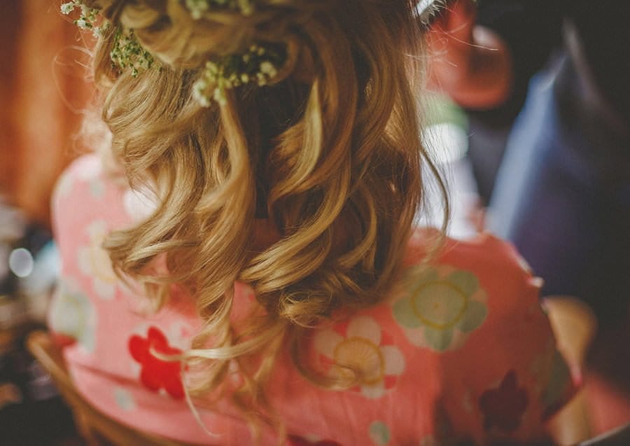 The brides hair