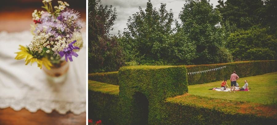 Wedding guests have breakfast on the lawn