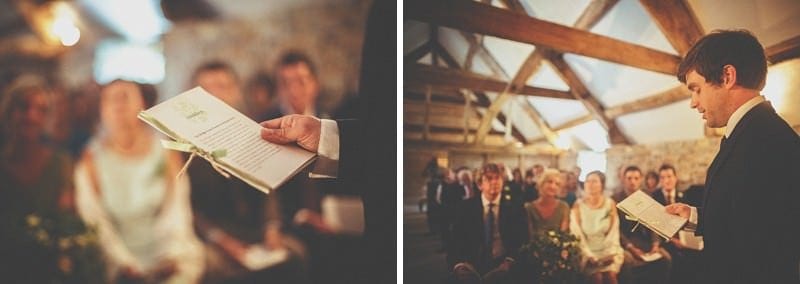 The brides brother makes a speech during the wedding ceremony at Almonry Barn