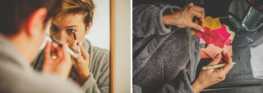 A bridesmaids applies mascara