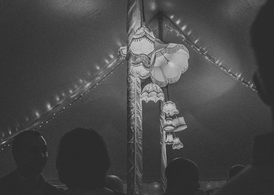 Lights in the marquee at Sharpham Park