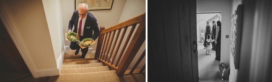 A family friend walking up the stairs to one of the bedrooms at Mill farm