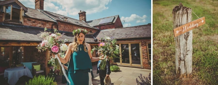 A bridesmaid leaves the courtyard at Mill farm