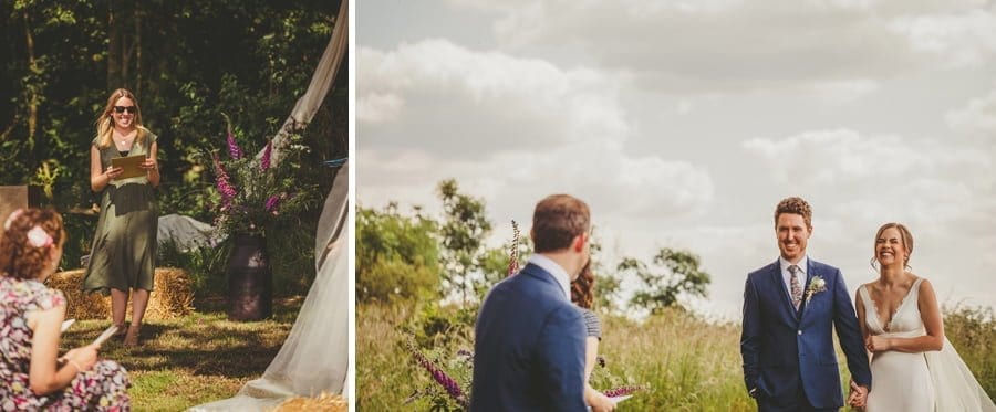 The bride and groom share a joke during the ceremony