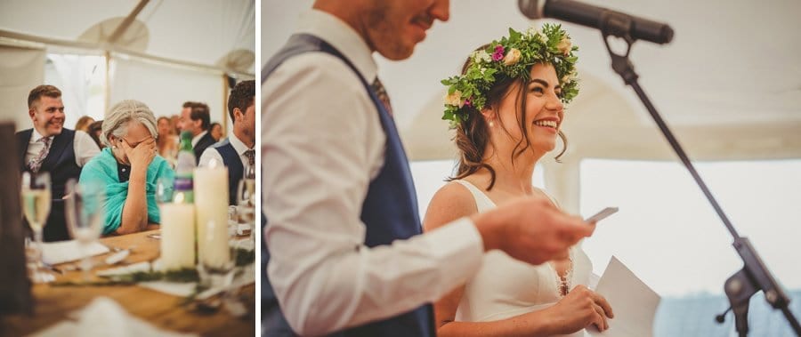 The bride and her mother laughing