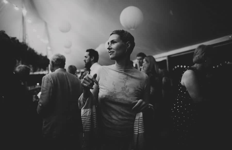 A wedding guest in the marquee at Mill farm