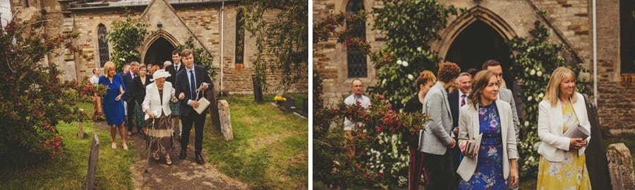 Wedding guests leave the church