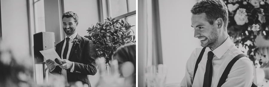 The grooms brother delivers his speech and the groom laughs