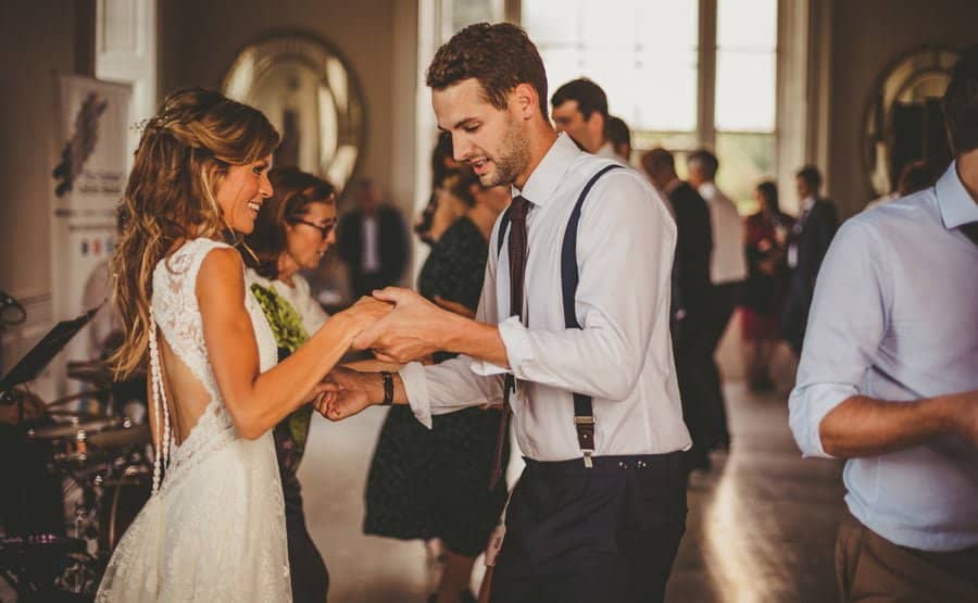 The bride and groom dancing together at Stubton Hall