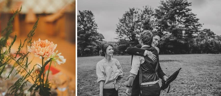 Wedding guests greeting the groom