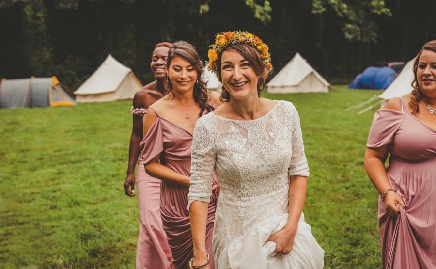 The bride arrives at the grounds of Hexton school