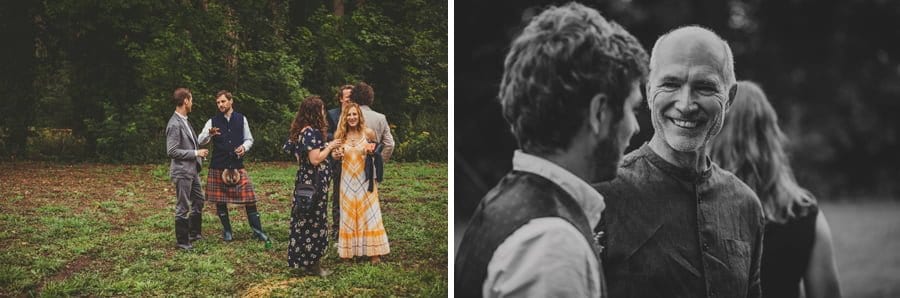 Wedding guests talk with each other and sip champagne