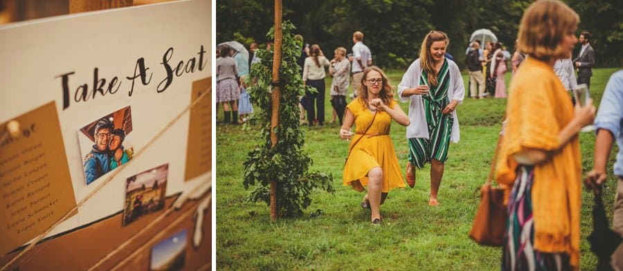 Friends and family start walking to the yurt for the wedding meal