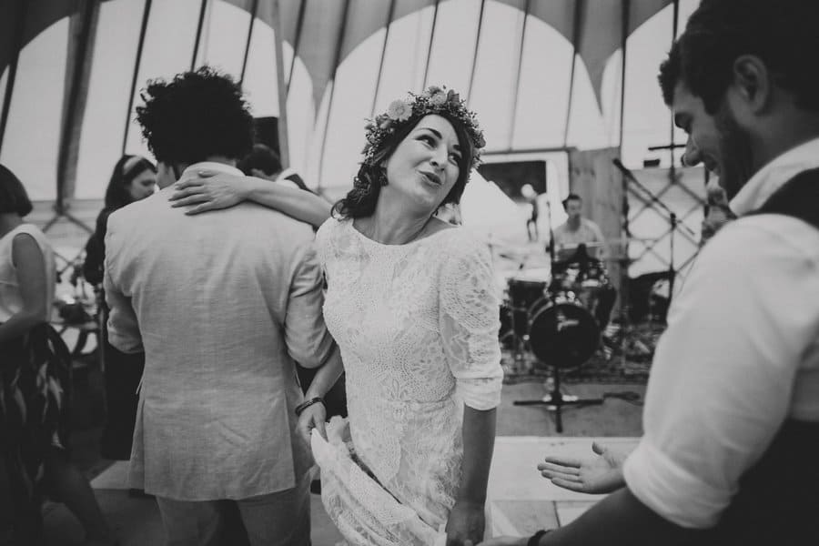 The bride dances in the yurt with friends and family