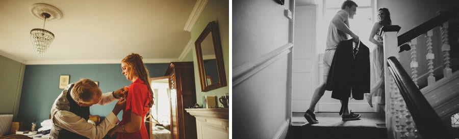 Wedding guests getting ready and arriving at the house