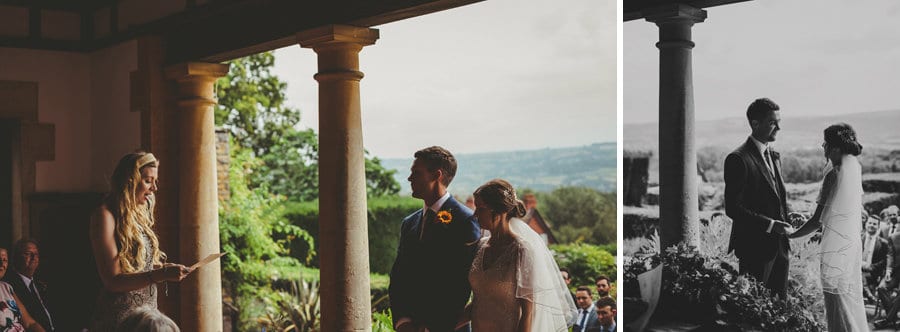 A wedding guest reads out a poem to the bride and groom