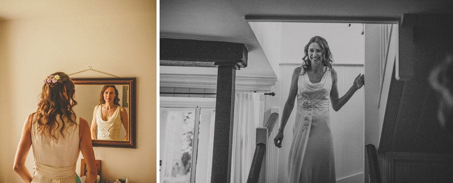 The bride walks down the staircase