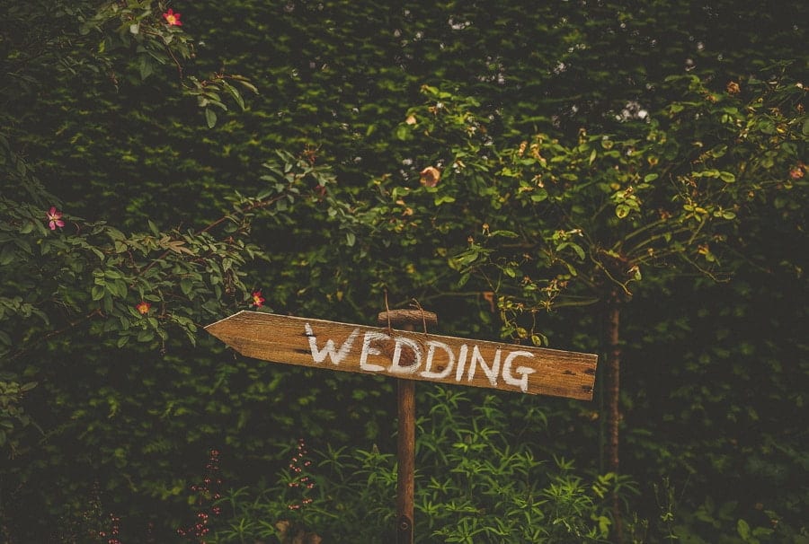 A wedding sign in the gardens