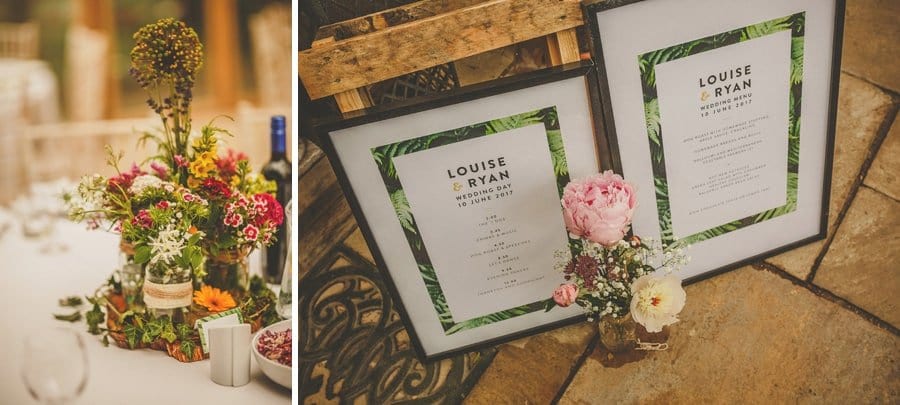 The wedding flowers on the table
