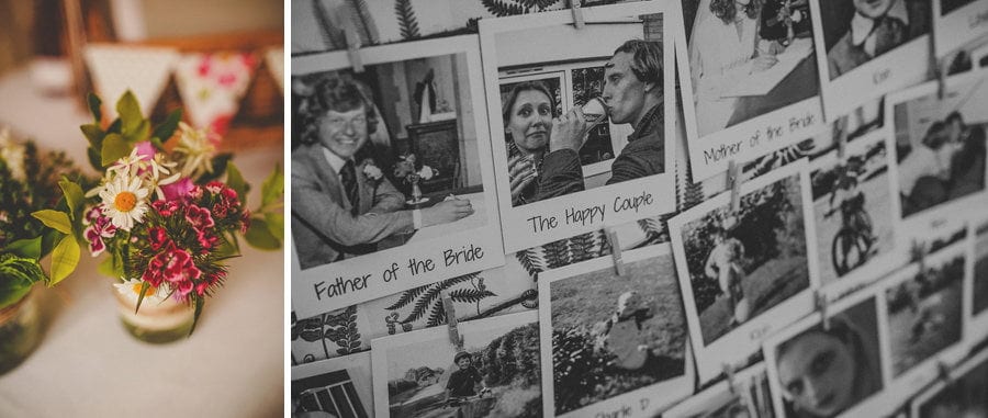 Photographs of the wedding guests on a board