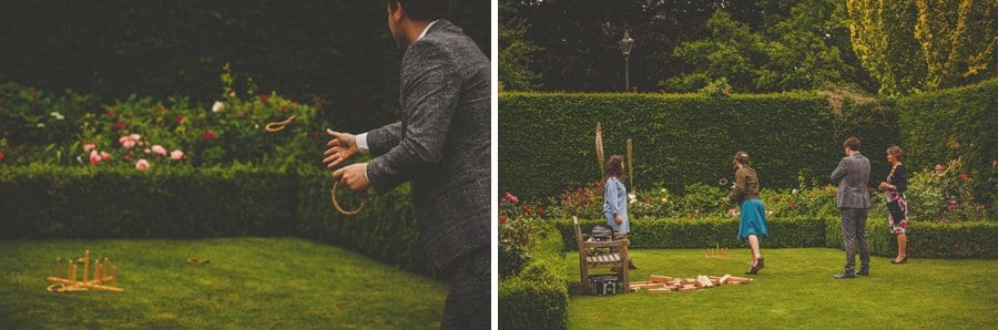 Wedding guests playing games in the garden