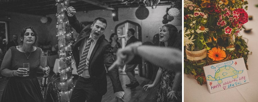A wedding guest dancing on the dancefloor