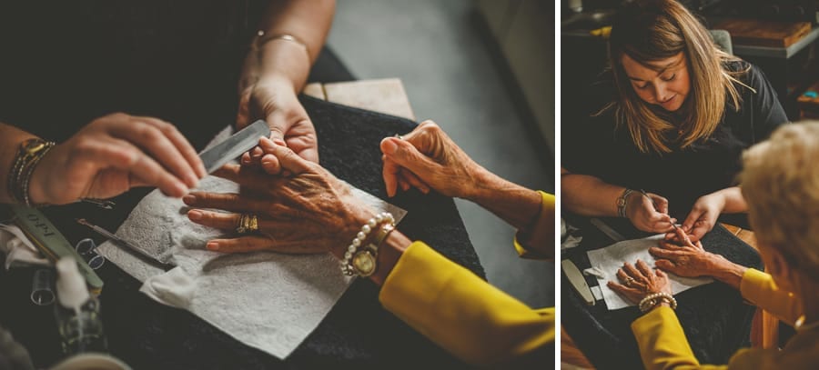 The brides mother has her nails painted