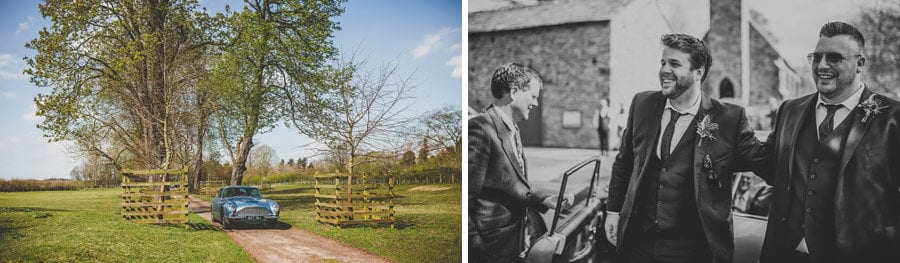 The wedding car drives down the path towards the Church