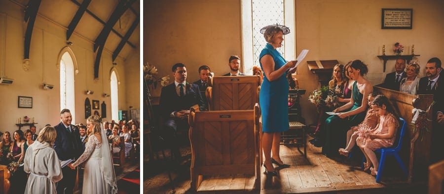 A wedding guest reads a poem during the wedding ceremony