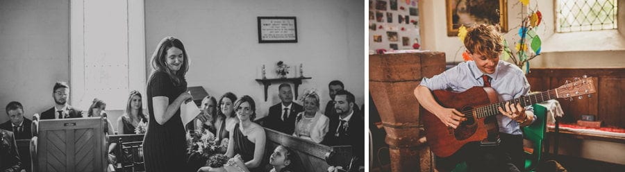 A member of the wedding band plays guitar in the Church