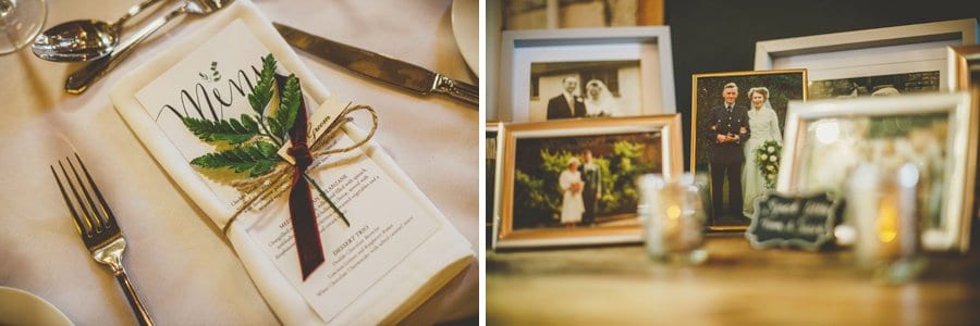 The menu on the table and a framed photograph