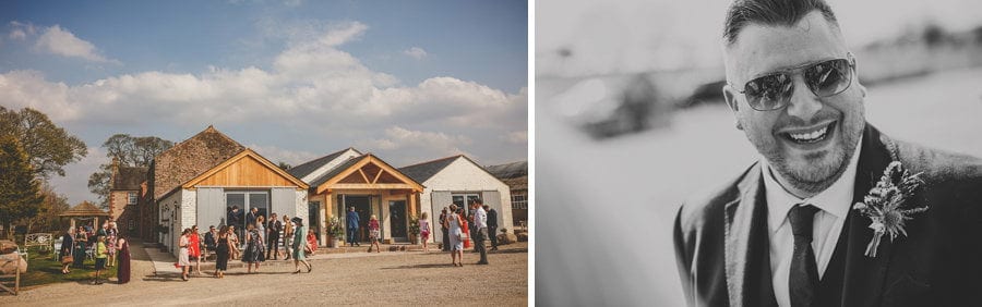 Wedding guests in the courtyard outside Eden Barn