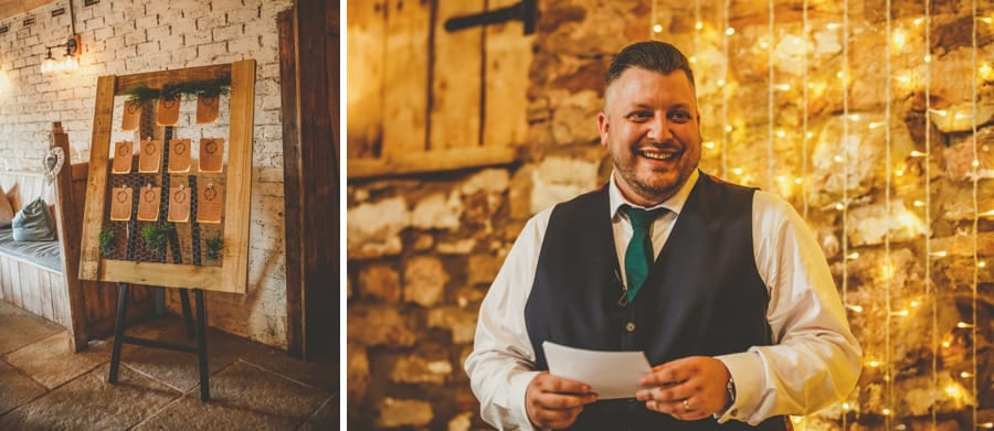 The groom delivers his speech to the wedding guests in the barn