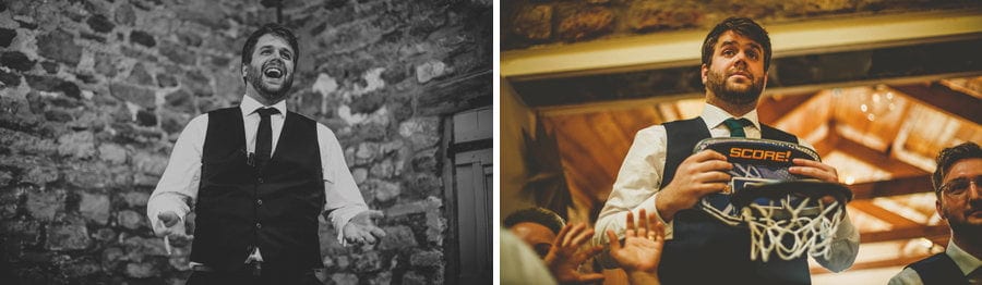 The best man stands up and delivers his wedding speech to the guests