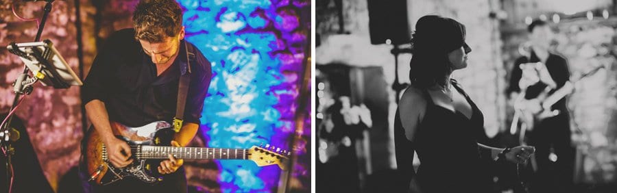 The guitarist of the wedding band plays his guitar