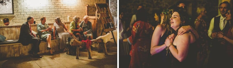 Wedding guests chatting amongst themselves at Eden Barn in Little Musgrave