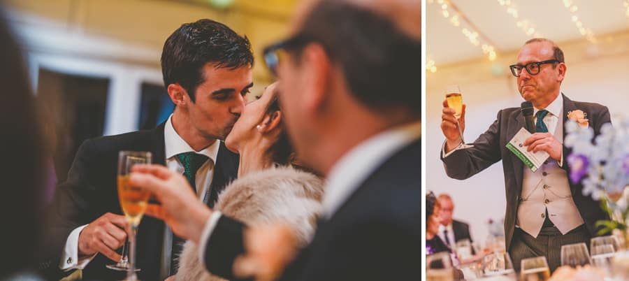 The bride and groom kiss each other in front of their wedding guests at Fulham Palace