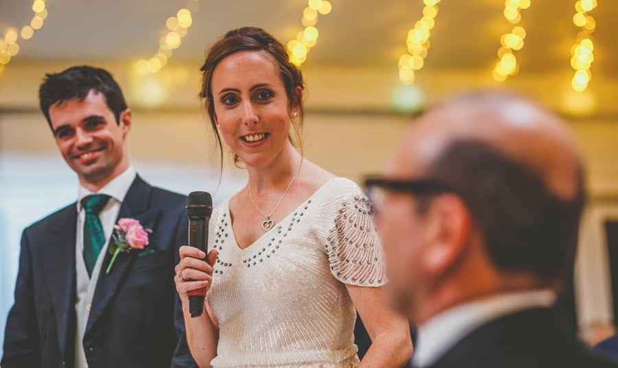 The bride delivers her speech to the wedding party