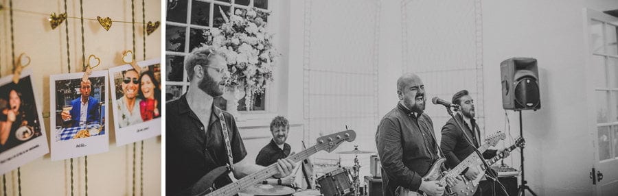 The wedding band perform a song for the wedding guests