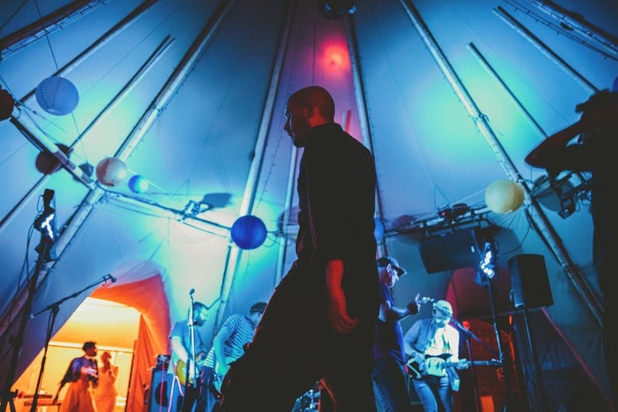 A wedding guest on the dancefloor